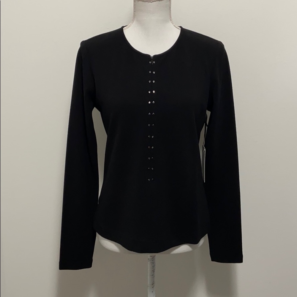 NWT Black Studded Stretch Zip Top